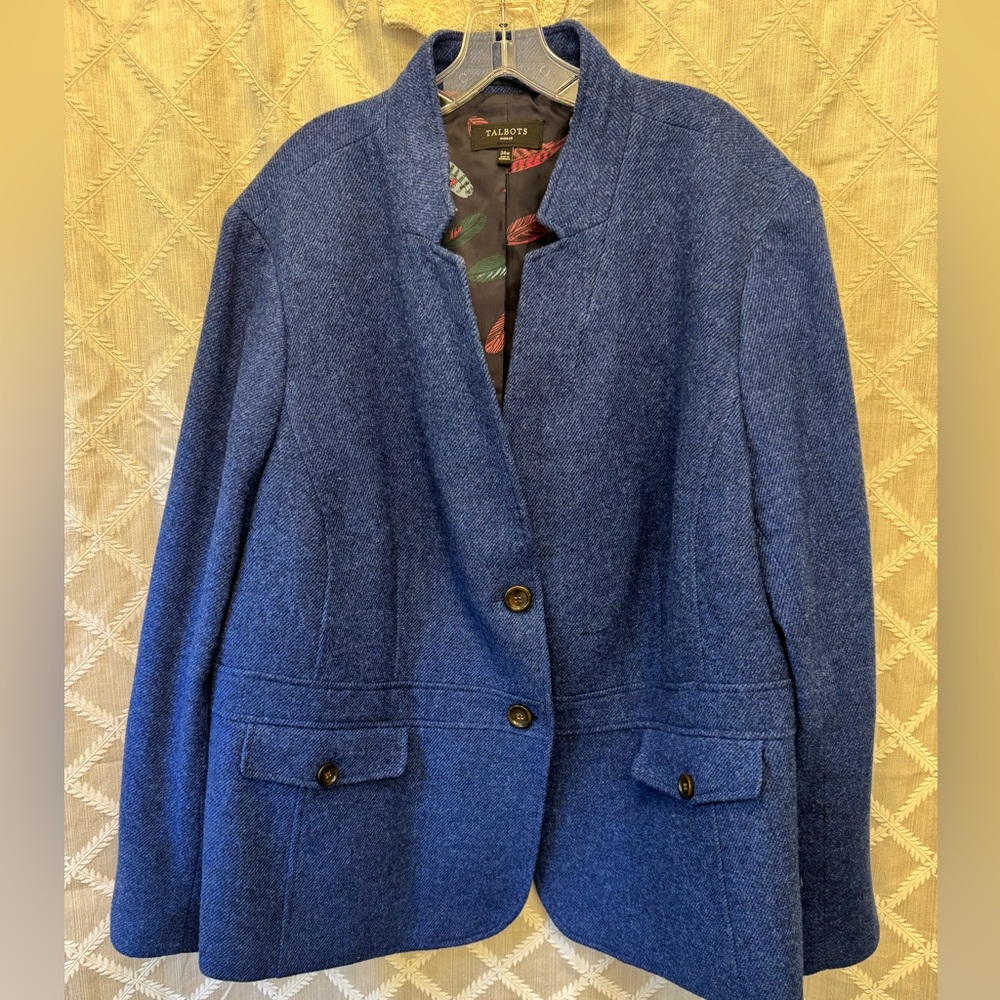 Talbots Elegant Blue Women's Blazer/Jacket Plus Size 24W Wool Blend